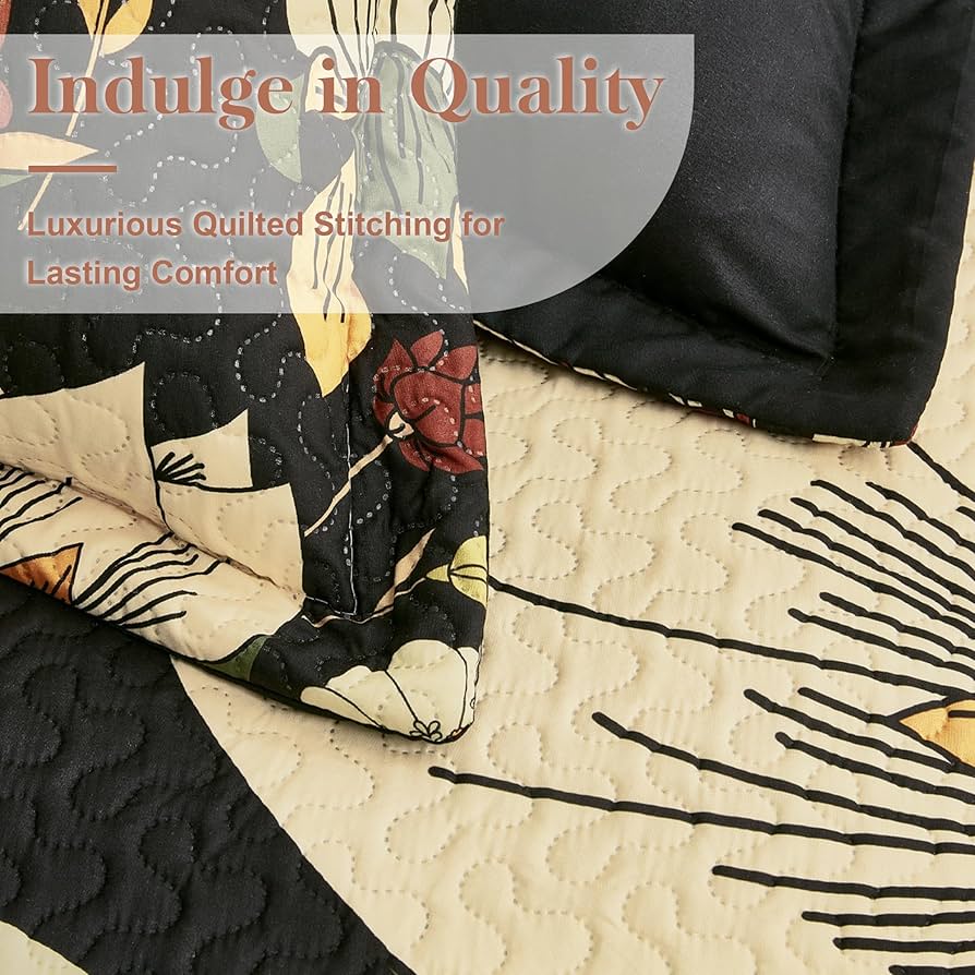 Amazon.com: Tyrot 3 Piece Black Boho Floral King Size Quilt